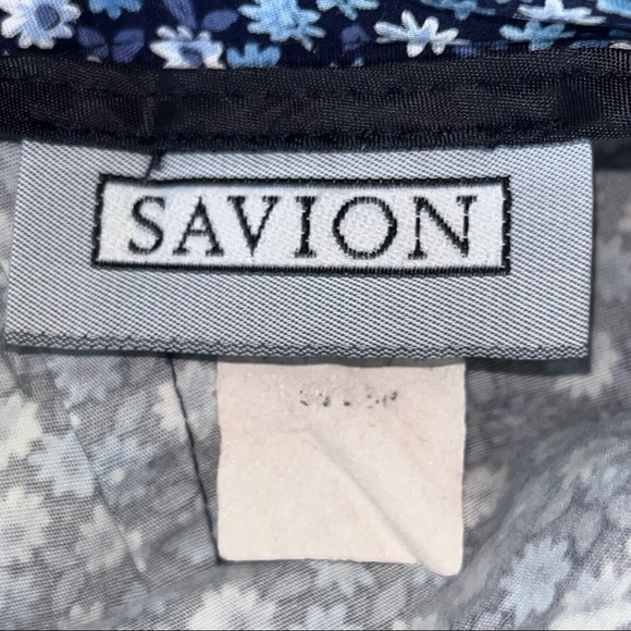 SAVION Women Pencil Skirt Floral Cotton Stretch Blue Pockets Back Closure Size 2 - Picture 3 of 6